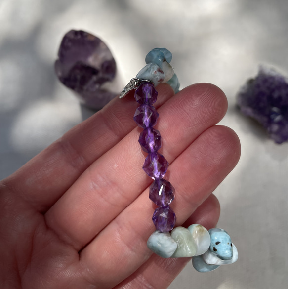 チョコレート　ラリマーとアメジストのブレスレット 8枚目の画像