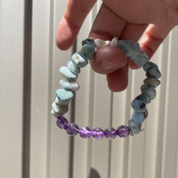 チョコレート　ラリマーとアメジストのブレスレット 10枚目の画像