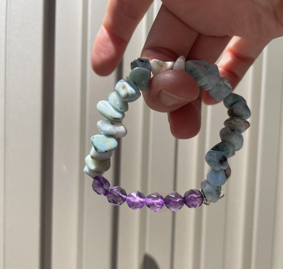 チョコレート　ラリマーとアメジストのブレスレット 10枚目の画像