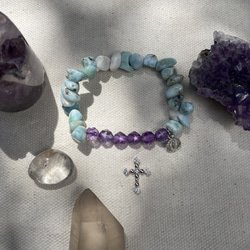 チョコレート　ラリマーとアメジストのブレスレット 1枚目の画像