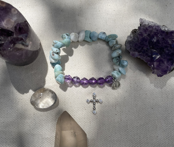 チョコレート　ラリマーとアメジストのブレスレット 1枚目の画像