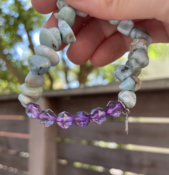 チョコレート　ラリマーとアメジストのブレスレット 3枚目の画像