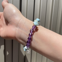 チョコレート　ラリマーとアメジストのブレスレット 2枚目の画像