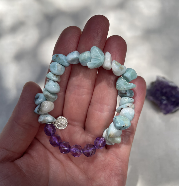 チョコレート　ラリマーとアメジストのブレスレット 4枚目の画像