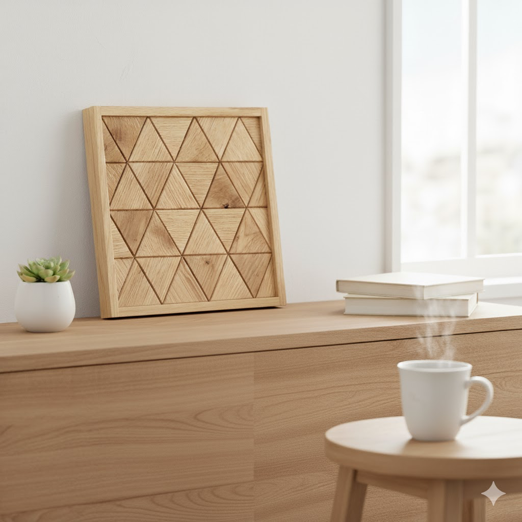 木の表情を楽しむウッドアートパネル〈三角模様 × ナラ〉 6,735円