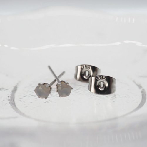 グレーオニキス 一粒ピアス 3mm サージカルステンレス スタッド ピアス