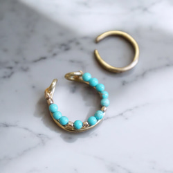 【十二月生辰石】黃銅淺綠松石耳夾 第7張的照片