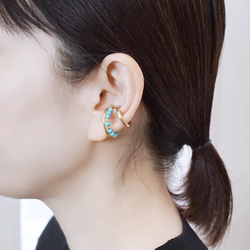 【十二月生辰石】黃銅淺綠松石耳夾 第2張的照片