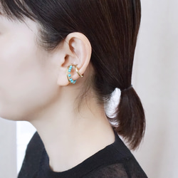 【十二月生辰石】黃銅淺綠松石耳夾 第6張的照片