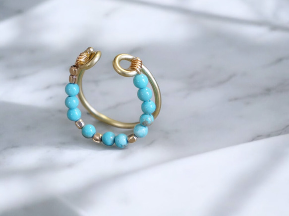 【十二月生辰石】黃銅淺綠松石耳夾 第1張的照片