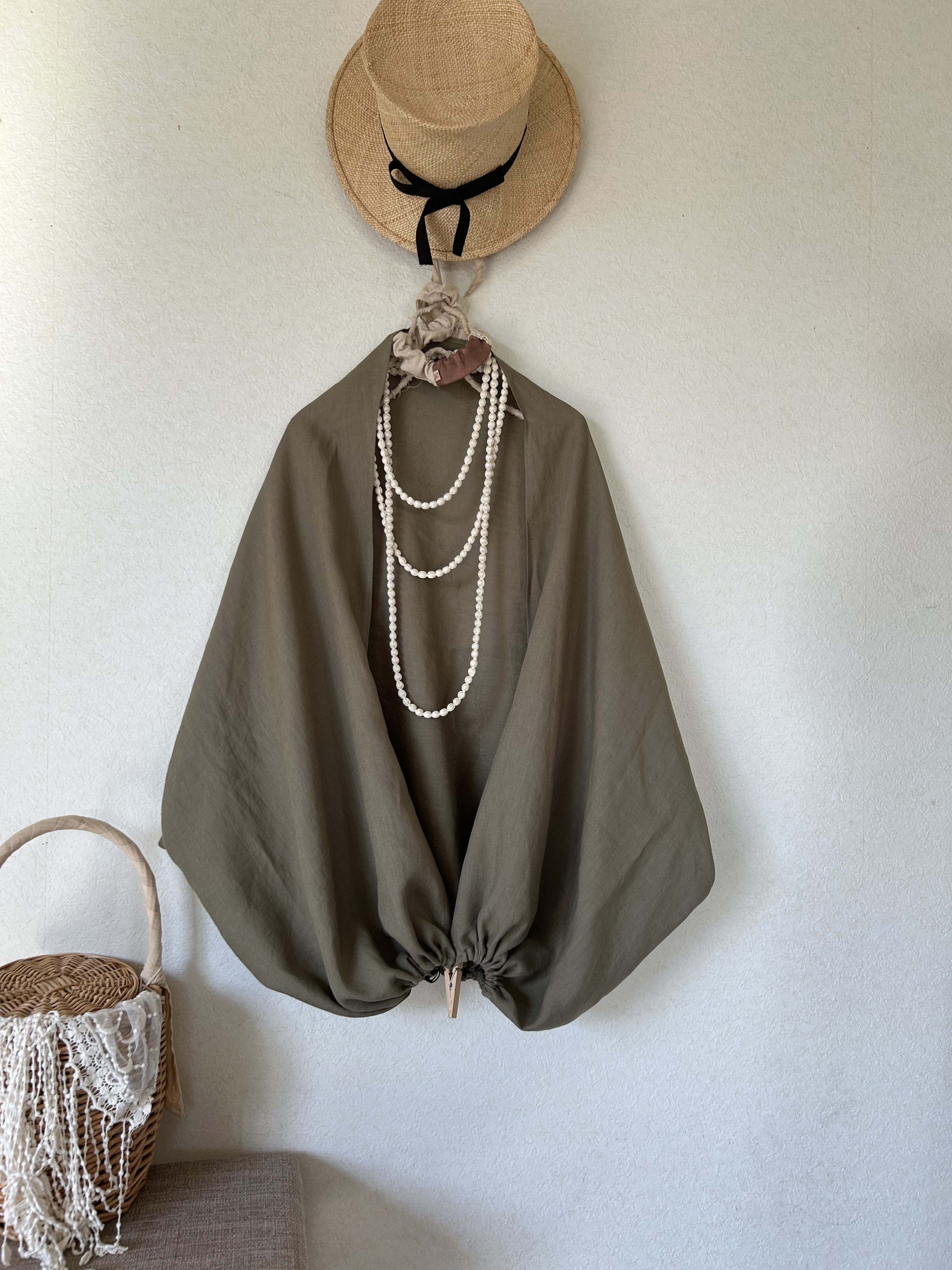 新作⭐️ふわとろリネン⭐️3way ぽわんカーデ⭐️アビスグリーン⭐️スヌード　羽織り