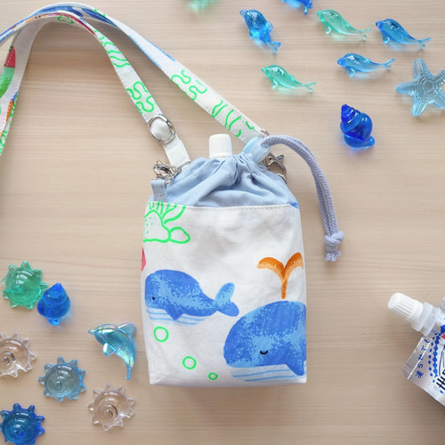ハンドメイド オーダー 移動ポケット 巾着 保冷バック レトロ 保冷・巾着タイプ】保冷パウチカバー｜パウチケース｜パウチ飲料ケース