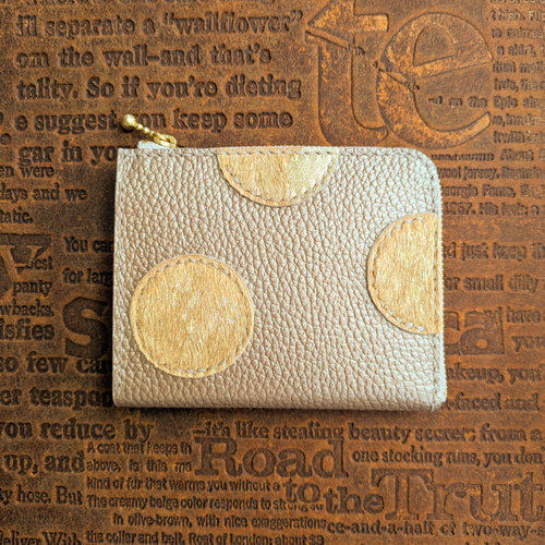 カードポケット追加＊ベージュゴールドとゴールドハラコドットの本革コンパクト財布＊ カードポケット追加＊ベージュゴールドとゴールドハラコドットの本革