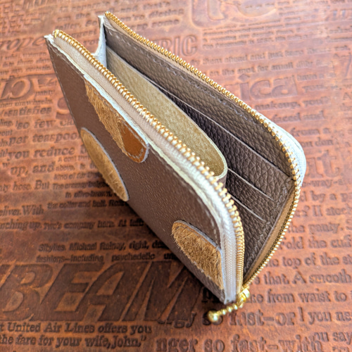 カードポケット追加＊ベージュゴールドとゴールドハラコドットの本革コンパクト財布＊ カードポケット追加＊ベージュゴールドとゴールドハラコドットの本革