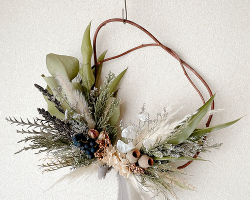 ドライフラワーのリース ユーカリ ベルガムナッツ つる スワッグ riisi