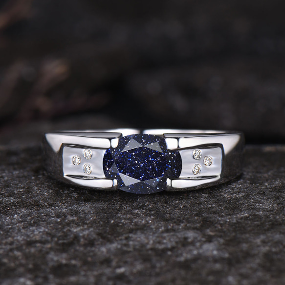 ギャラクシーブルーサンドストーンエンゲージリング 星空リング メンズ