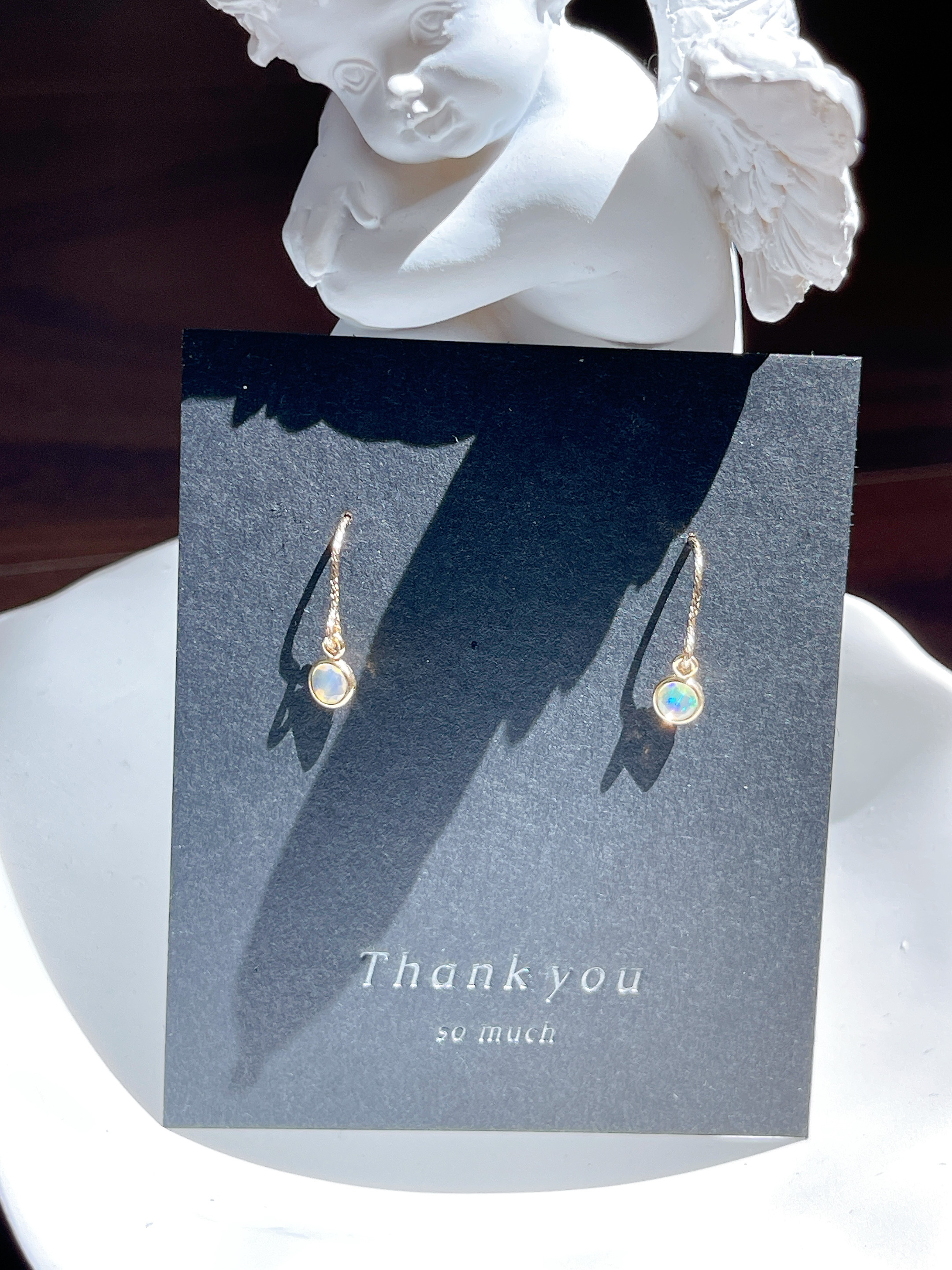 プレシャスオパール　ベゼルセッティングピアス　14kgf  天然石