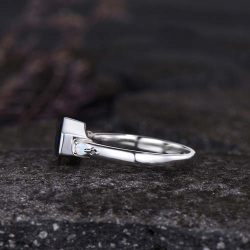 メンズリング 天然ブラックオニキスリング 10月の誕生石オパールリング