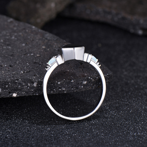 メンズリング 天然ブラックオニキスリング 10月の誕生石オパールリング