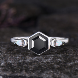 メンズリング 天然ブラックオニキスリング 10月の誕生石オパールリング