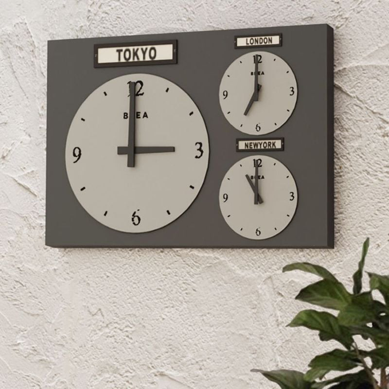 壁掛け時計 世界時計 No.3 グレー BREA-1947