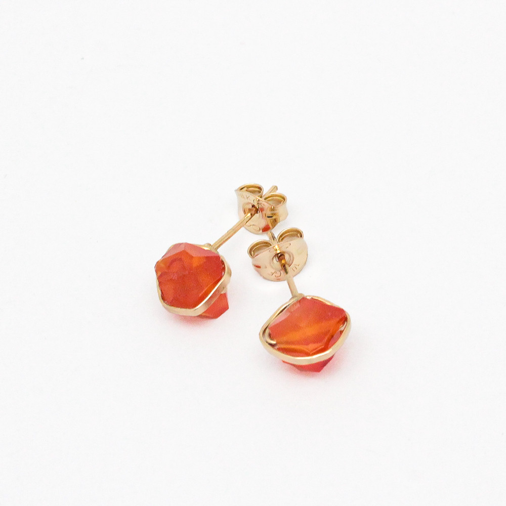 【天然石】ペブルカーネリアン　スタッズピアス　K14GF　P1604