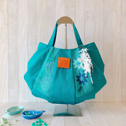 ハンドメイド トートバッグ 華やかミモザ刺繍 グリーン ito&】 柔らかい色彩の刺繍が美しいミニトートバッグ レディース