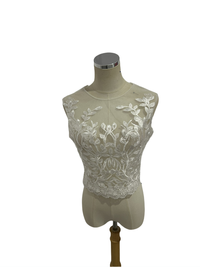 ボレロ ノースリーブ リーフ刺繍 くるみボタン ラウンドネック 花嫁/ウェディングドレス