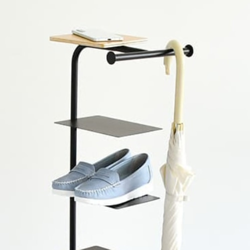 シューズラック8段（傘・靴べら）【 日本製 傘立て スチール 木製