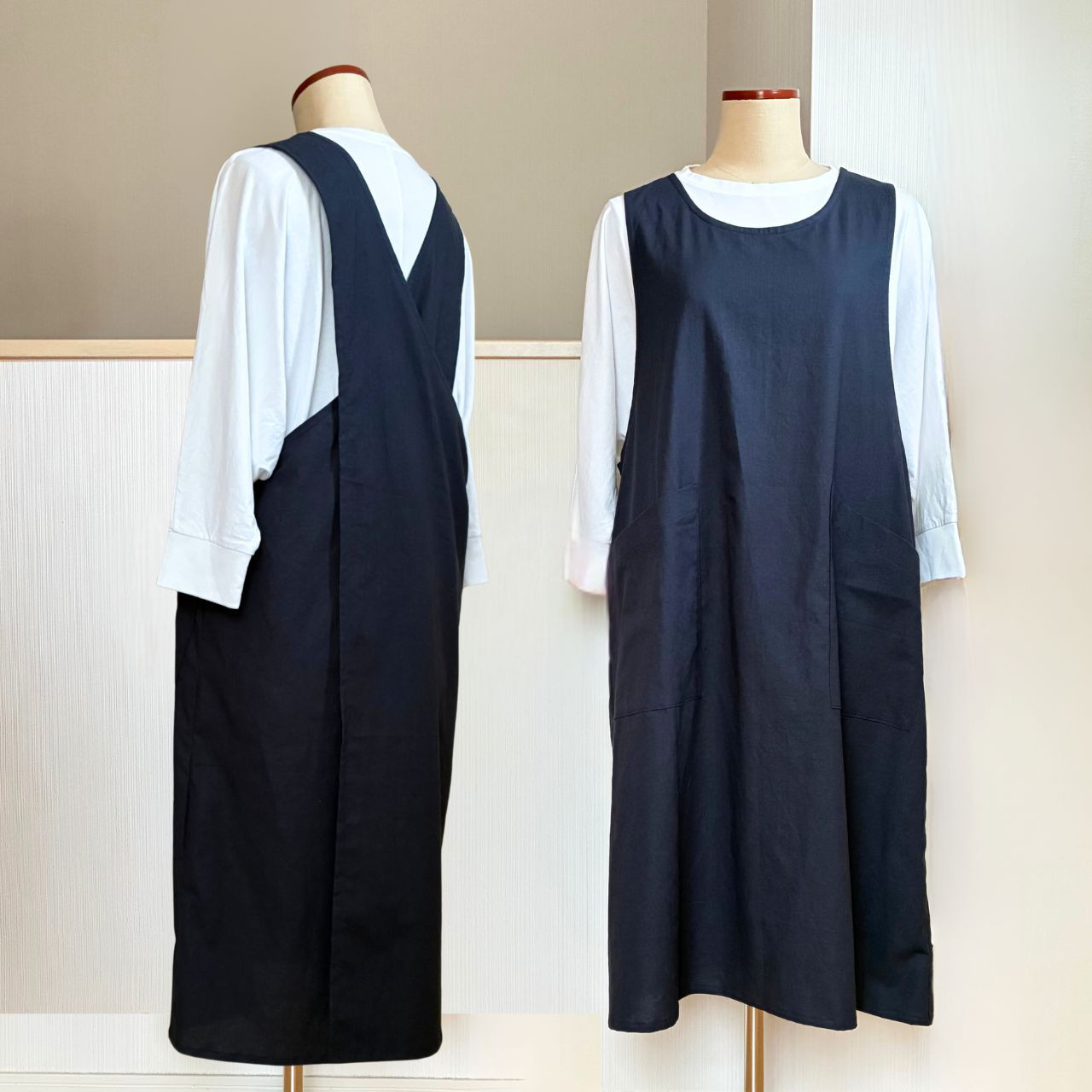 ＼体形カバーが嬉しい！バッククロスエプロン／お尻が隠れる　このままお迎えもOK！　肩が凝らない　かぶるだけ　おしゃれ