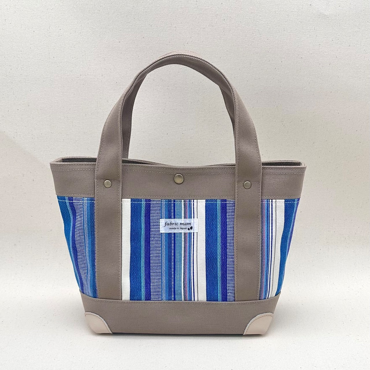 Irodori Tote (ブルー）-きれい色ストライプ×倉敷帆布-