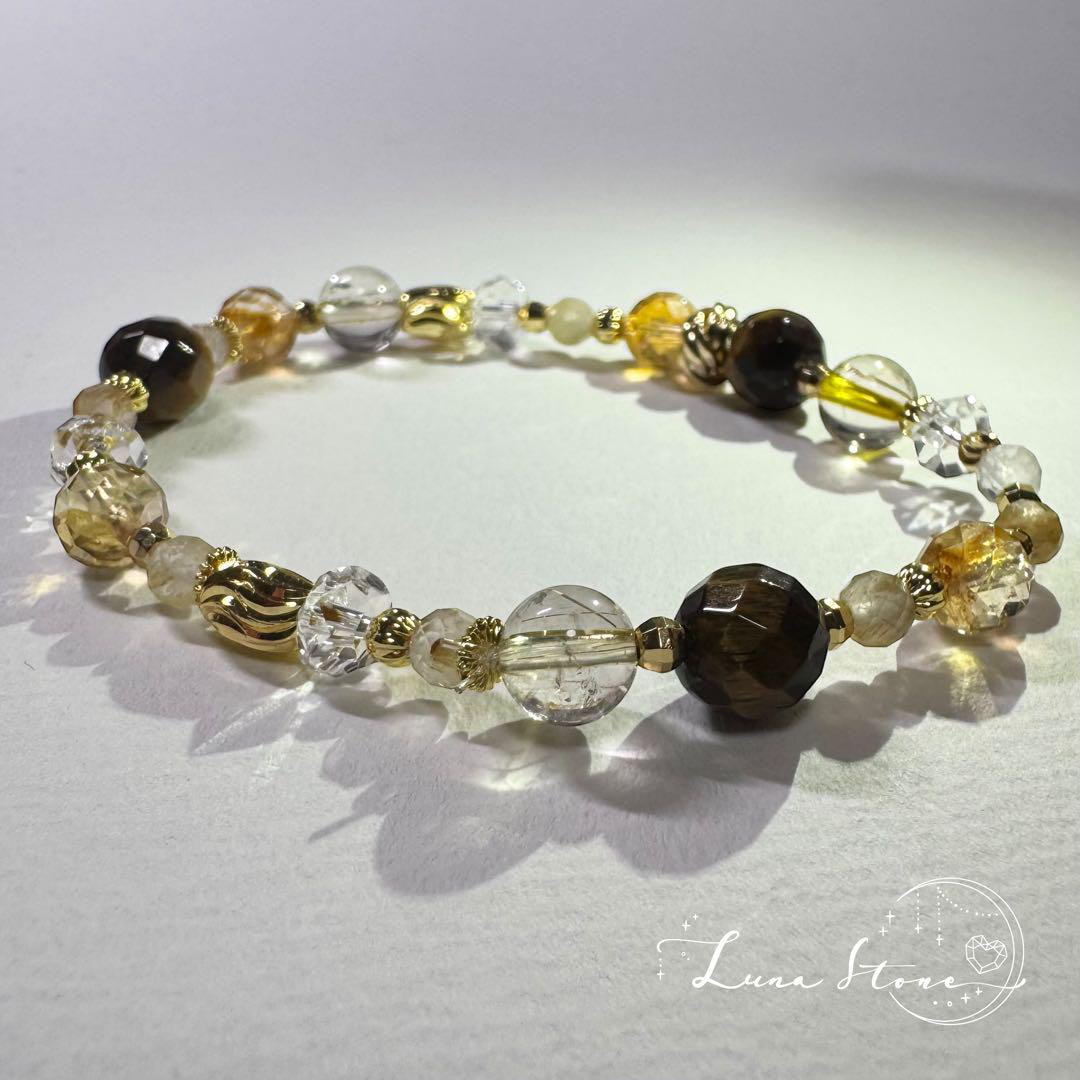 【ルチル×タイガーアイ×シトリン】金と直感力 チャンス 天然石 ブレスレット