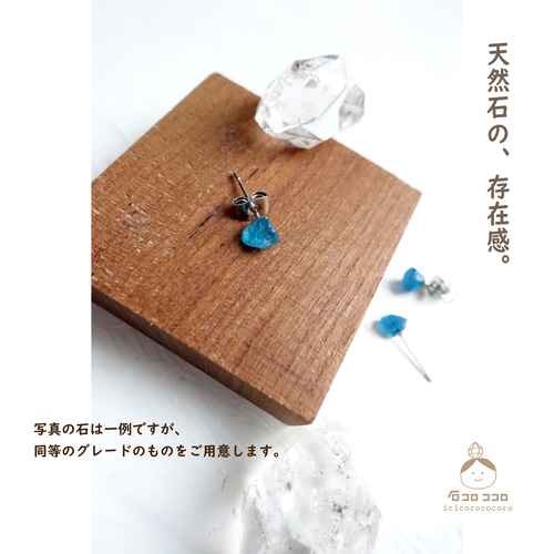 ラフロック な 青い石 を耳に 【 ブルーアパタイト／シンプルな