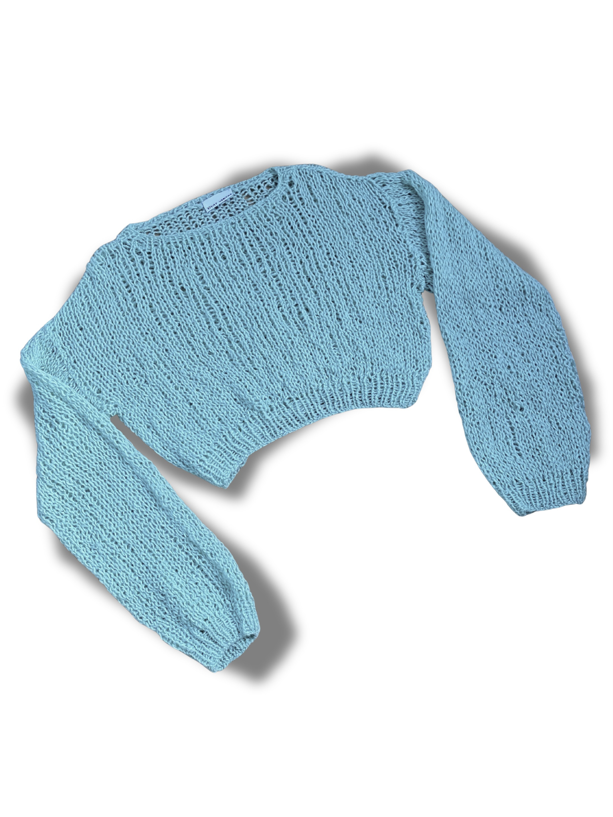 一点もの　手編み　やわらかなパステルグリーンの穴あきニット