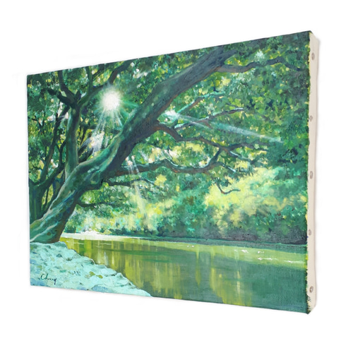 【一点物】『　緑の清涼　』油絵 F4号　油彩　油画　絵画　インテリアアート 一点物】『 緑の清涼 』油絵 F4号 油彩 油画 絵画 インテリア