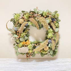 幸せを運ぶアナベル馬蹄リース パームフラワー リース
