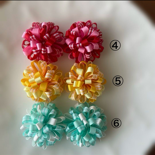 ビッグサイズ ポンポンリボン ギンガムチェック ヘアゴム クリップ