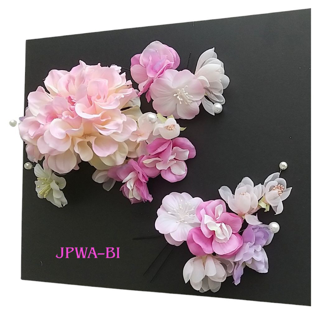 国産髪飾り・ヘッドドレス//和洋OK/着物・カラードレス/成人式・結婚式・卒業式袴/アーティフィッシャルフラワー/ピンク