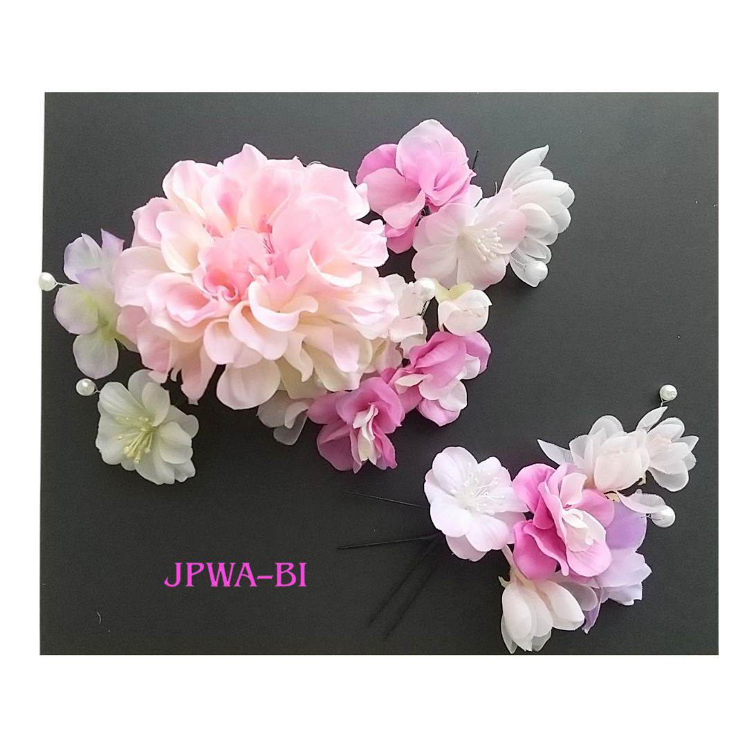 国産髪飾り・ヘッドドレス//和洋OK/着物・カラードレス/成人式・結婚式・卒業式袴/アーティフィッシャルフラワー/ピンク