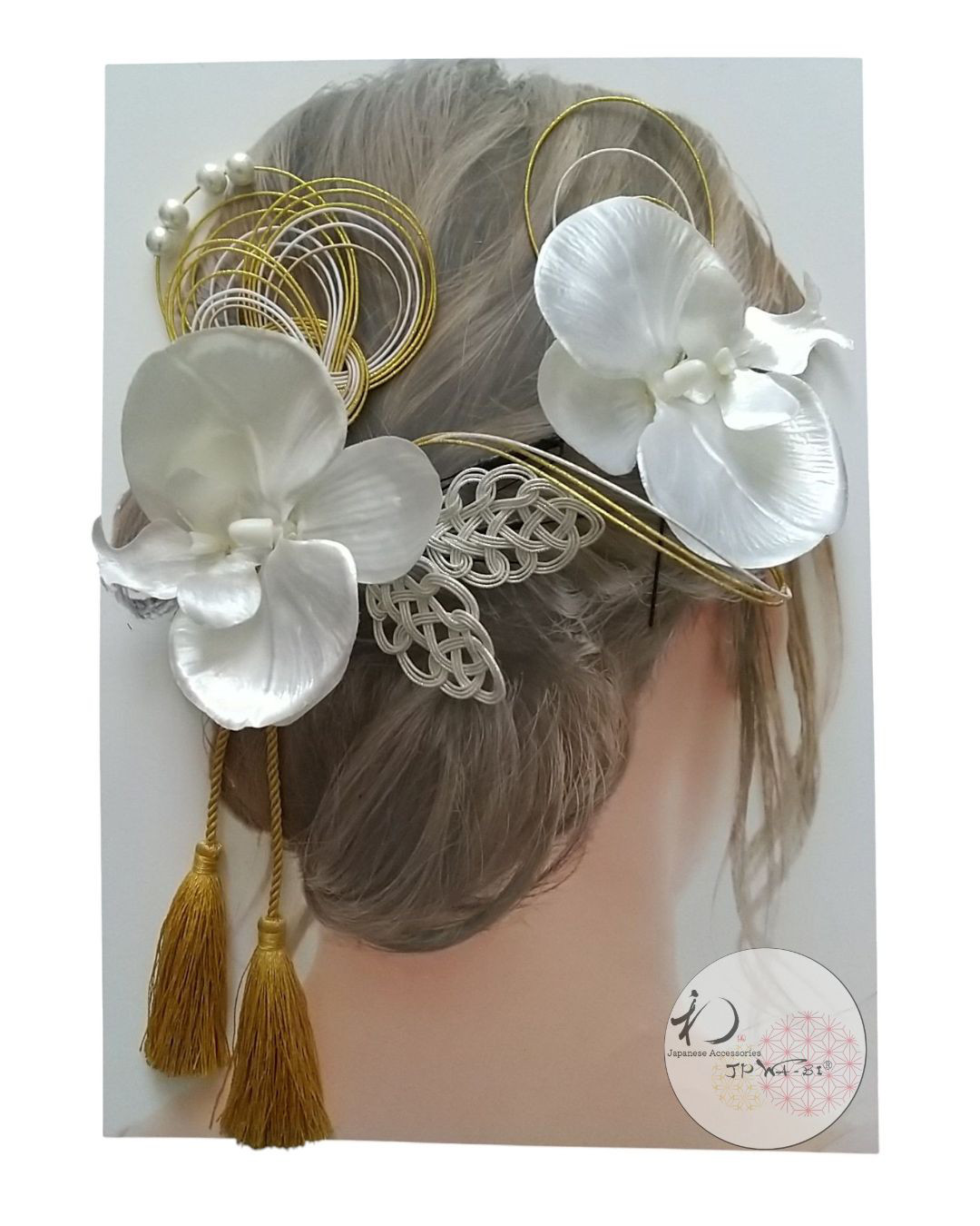 国産髪飾り７点入り//結婚式・成人式・袴/水引アクセサリー＆アーティフィッシャルフラワーMIX・タッセル付/透明パッケー