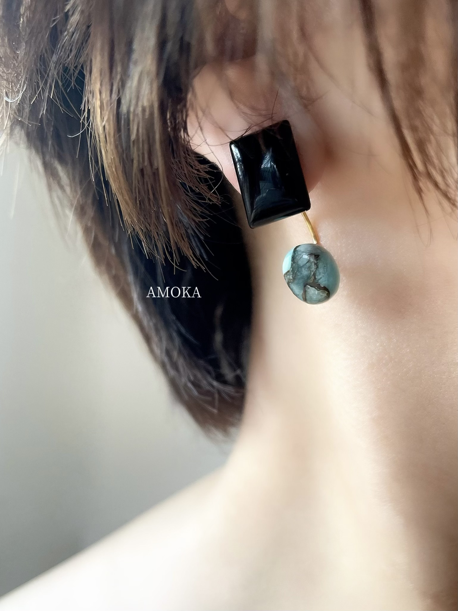 〈2wayが魅力〉Noir & Sky（ノワール アンド スカイ）　ブラックオニキス×コッパーアマゾナイト