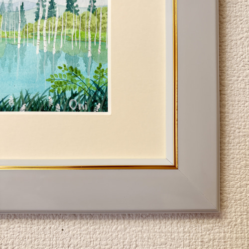 アクリル画　原画　「美瑛・青い池05」額縁付き　SMサイズ　風景画 桜」透明水彩画 原画 風景画 額縁付 F4サイズ 絵画 Oni 通販