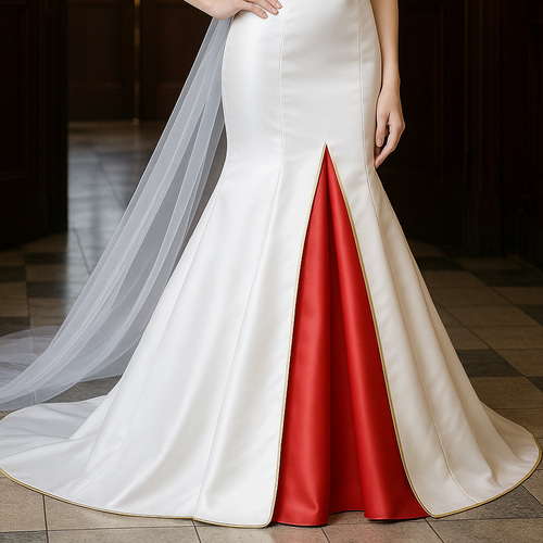 ウェディングドレス『ロイヤルサテン仕上』 Aライン白サテンドレス