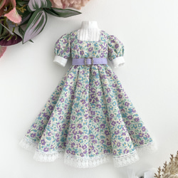 リカちゃん オビツ22 22cmドール服 青い花柄のワンピース その他人形