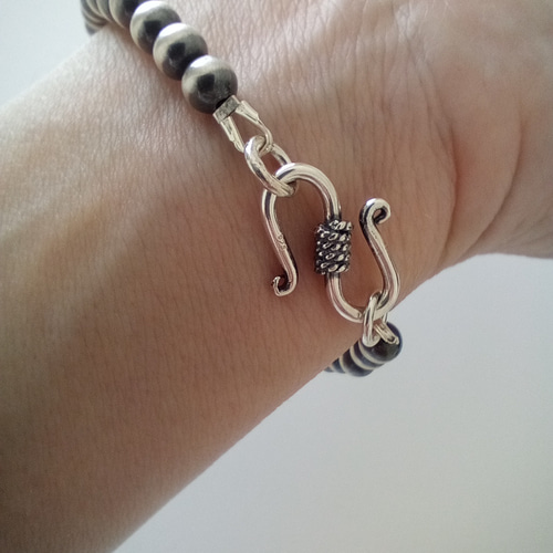 ナバホパール ブレスレット 燻し銀 高級 メンズ レディース