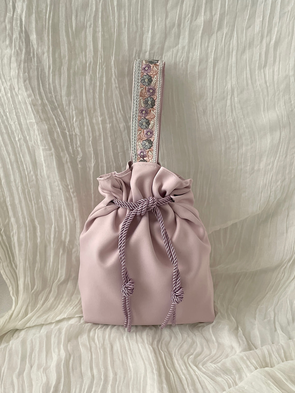 未使用　ポキプシー　インド　刺繍バック　ワンハンドル　巾着 ワンハンドルバッグ インド刺繍リボン 巾着バッグ ルースリーバッグ