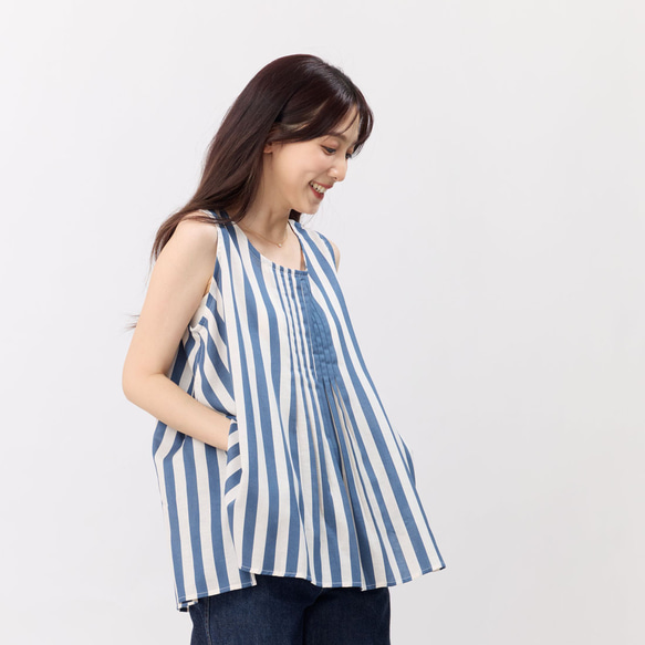 ココ ノースリーブ フロント折りたたみ傘 裾ストレートストライプ