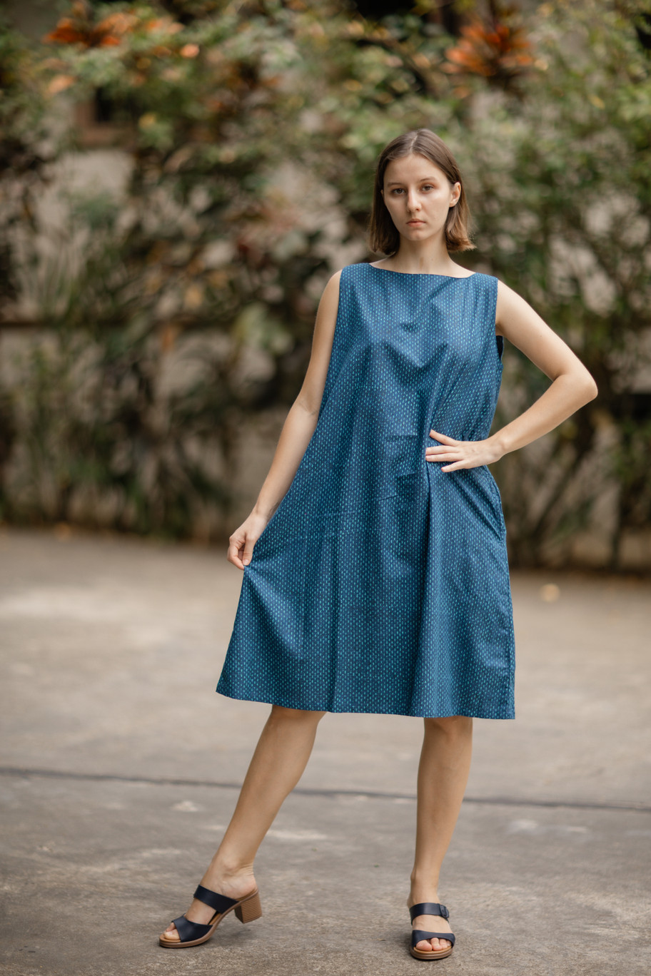 Aラインワンピース（ハンドブロックプリント） 4,872円