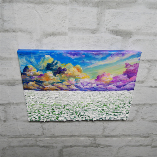 油絵 油彩 油彩画 絵 絵画【朝焼けの草原に咲く白い花と朝日】 油絵 油彩 油彩画 絵 絵画【朝焼けの草原に咲く白い花と朝日