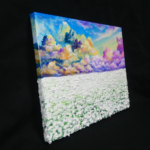 油絵 油彩 油彩画 絵 絵画【朝焼けの草原に咲く白い花と朝日】 油絵 油彩 油彩画 絵 絵画【朝焼けの草原に咲く白い花と朝日